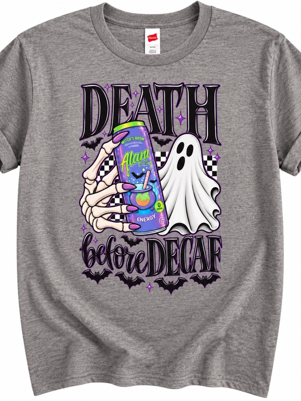 Adult Medium NWOT Death Before Decaf Graphic Tee